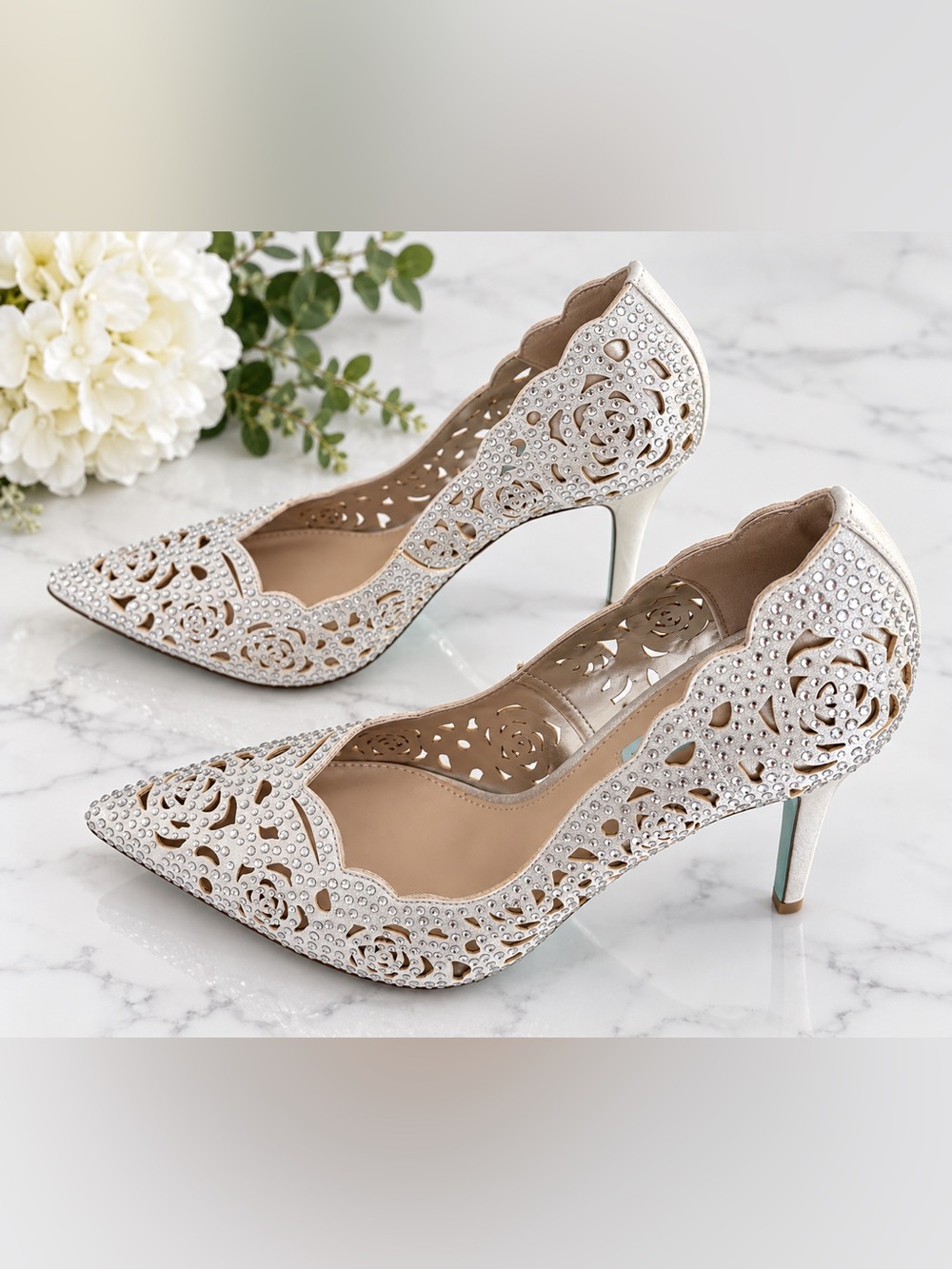 Blue by Betsey Johnson Elsa Silver Rhinestone Heels Size 10 NIB